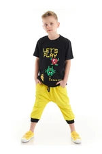 Mushi Lets Combed Cotton Boy Boy Black T-shirt Yellow Capri Shorts Set