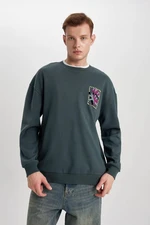 DEFACTO Comfort Regular Fit Relaxed Pattern Crew Neck Printed Sweatshirt