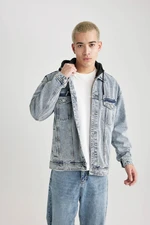 DEFACTO Oversize Fit Wide Mold Hooded Buttoned Pocket Jean Jacket