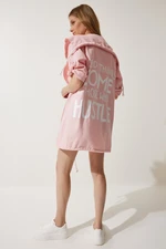 Happiness İstanbul Women's Pink Printed Oversize Gabardine Jacket