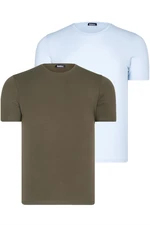 DUAL SET T8569 DEWBERRY BIKE COLLAR MENS T-SHIRT-BLUE-KHAKI