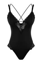 Trendyol Black Micro Lace Piping Detailed Rope Strap Knitted Body