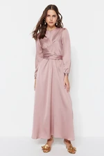 Trendyol Pink Cross Tie Detailed Satin Evening Dress