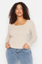 Trendyol Curve Beige U Neck Snap Detailed Knitted Crop Blouse