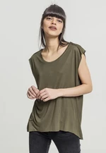 Women's Olive T-Shirt HiLo with Shoulder Zipper