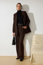 Trendyol Brown Linen Look Woven Jacket Trousers Bottom-Top Set