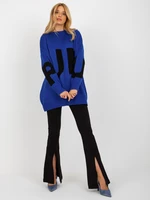 Cobalt blue oversize long sweater with RUE PARIS inscription