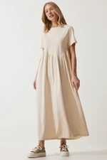 Happiness İstanbul Women's Vanilla Gathered Long Knitted Dress