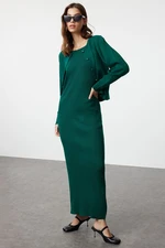 Trendyol Emerald Green Corded Knitwear Cardigan Dress Suit