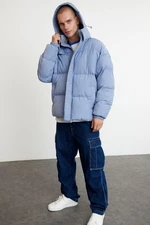 Trendyol Men's Light Blue Oversize Fit Hooded Taslan Winter Coat