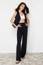 Trendyol Black Pleated Wide Leg/Relaxed Cut Knitted Palazzo Trousers