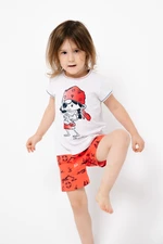 Girls' pyjamas Marina, short sleeves, shorts - light melange/red print