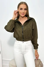 Suede zip-up sweatshirt in khaki color