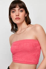 Trendyol Fuchsia Plain Strapless Collar Super Crop Knitted Blouse