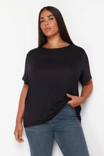 Trendyol Curve Black Basic Crew Neck Knitted Modal Fabric T-Shirt