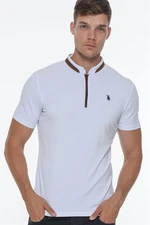 T8571 DEWBERRY ZIPPER MEN'S T-SHIRT-WHITE OPTICAL