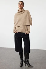 Trendyol Mink Soft Textured Poncho Knitwear Sweater