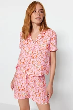 Trendyol Pink Viscose Animal Patterned Shirt-Shorts Woven Pajamas Set