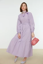 Trendyol Lilac Crew Neck Waist Belted Woven Dress