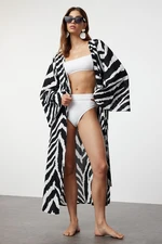 Trendyol Zebra Patterned Belted Maxi Woven 100% Cotton Kimono&Caftan