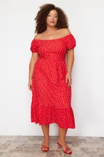 Trendyol Curve Red Polka Dot Patterned Knitted Dress