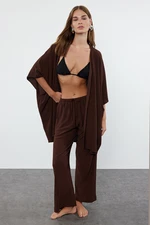 Trendyol Brown Woven Crepe Kimono Trouser Set