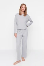 Trendyol Gray Melange Corded Knitted Pajama Set