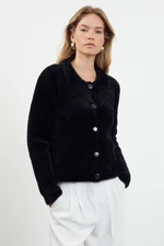 Trendyol Black Shaggy Polo Neck Knitwear Cardigan