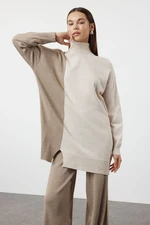 Trendyol Mink Color Block Sweater-Pants Knitwear Top-Top Set