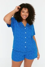 Trendyol Curve Saks Polka Dot Shirt Collar Knitted Pajama Set