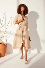 Trendyol Beige 100% Linen Maxi Shirt Dress