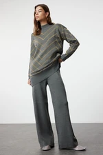 Trendyol Anthracite Glitter Knitwear Sweater Trousers Bottom-Top Set