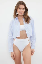 Trendyol Light Blue Striped Crop Woven Backless Linen Look Shirt