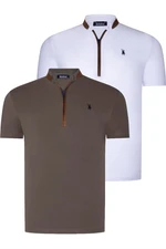 DUAL SET T8571 DEWBERRY ZIPPER MENS T-SHIRT-WHITE-KHAKI