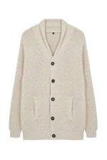 Trendyol Beige Regular Fit Wool Shawl Collar Knitwear Cardigan