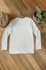 Trendyol White Slim/Slim Fit V Neck 100% Cotton T-shirt