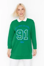 Trendyol Green Polo Neck Printed Knitted Sweatshirt with a Soft Pile interior