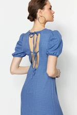 Trendyol Blue Straight Cut Mini Woven Back Detail Woven Dress