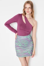 Trendyol Green Zebra Patterned Normal Waist Mini Stretch Knitted Skirt