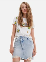 White Women's T-shirt with print Desigual Margapepo - Women