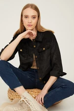 By Saygı Women's Black Double Pocket Corduroy Shirt