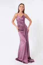 Lafaba Women's Lavender Straps Long Satin Evening Dress & Prom Dress