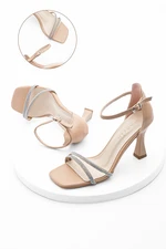 Marjin Women's Evening Dress with Stones Heels and Flat Toe Sapro Beige.