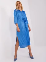 Blue midi cocktail dress with slits