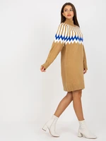 Camel knitted dress with patterns RUE PARIS