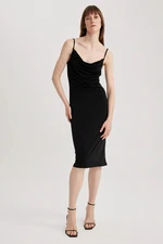 DEFACTO Bodycon Square Neck Strap Midi Dress