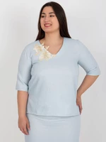 Light blue blouse plus size with short sleeves