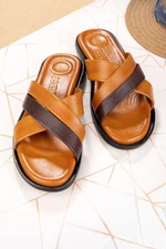 Ducavelli Bande Genuine Leather Men's Slippers, Genuine Leather Slippers, Orthopedic Sole Slippers, Leather Slippers.