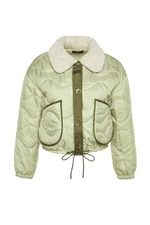 Trendyol Light Khaki Oversized Water-Repellent Quilted Inflatable Coat with Color Block and Plush Collar Detail