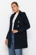 Trendyol Navy Blue Gold Button Detailed Wool Cuffed Jacket Coat